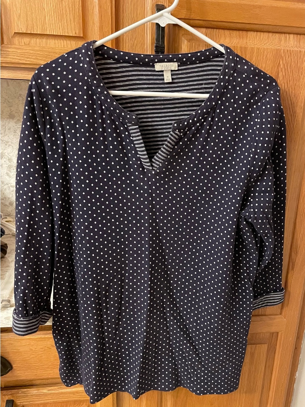 Talbots Navy Polka Dot knit Tunic Top